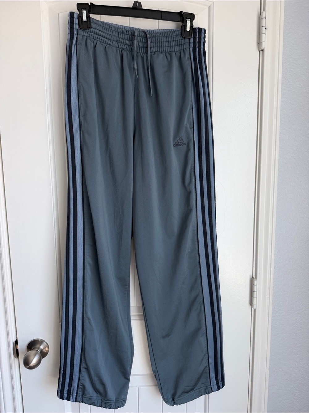adidas Men’s Slate Gray Track Pants with Navy Side Stripes